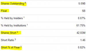 Yahoo Finance share statistics