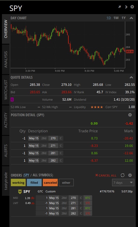 tastyworks right sidebar